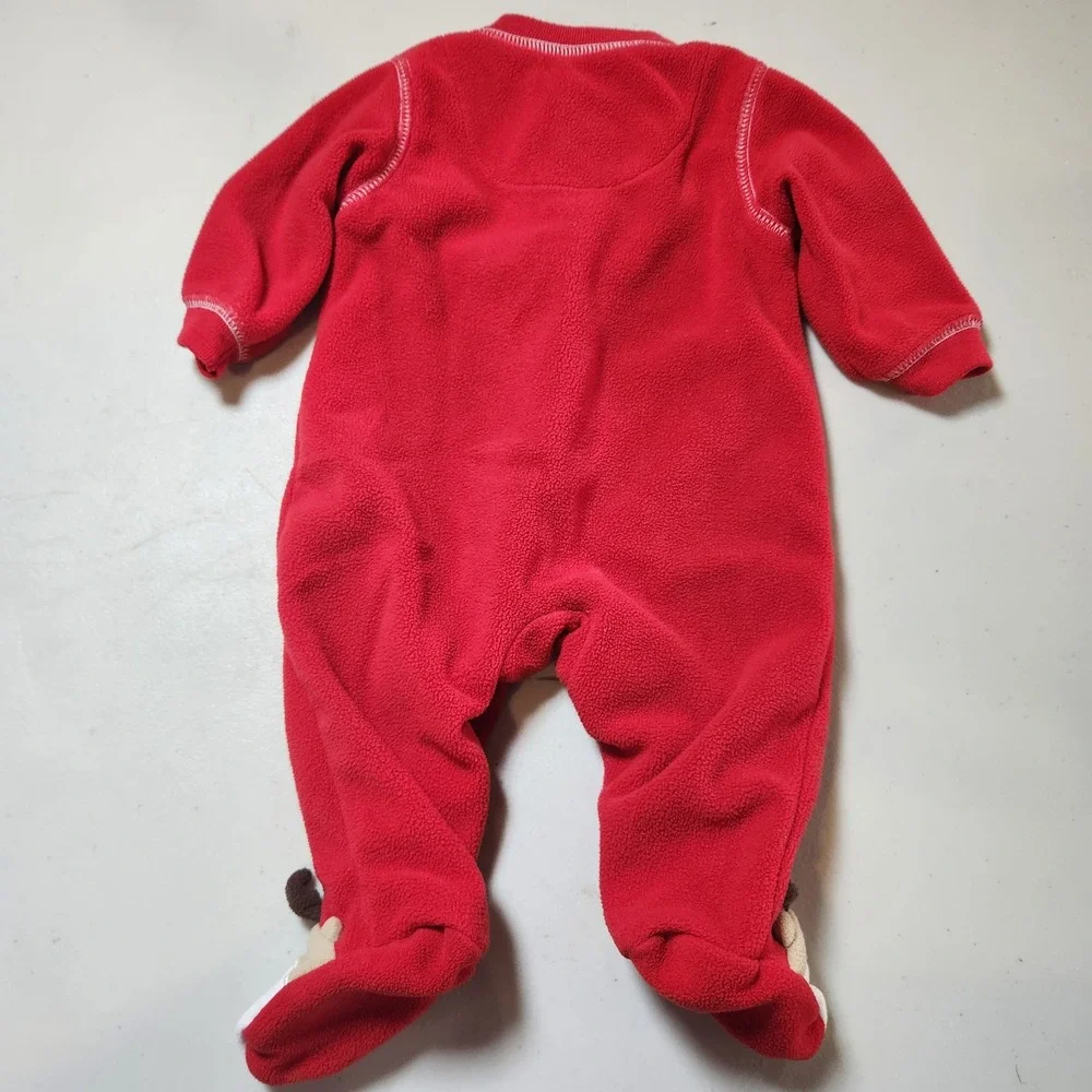Carter's Newborn Santas Favorite Sleeper Reindeer Feet Button Up W/Non-Match Bib